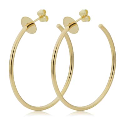 Italian 14k Yellow Gold 2x40 millimeters Open Hoop Earrings (disc, flower, heart)