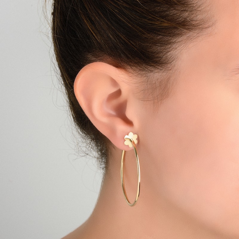Italian 14k Yellow Gold 2x40 millimeters Open Hoop Earrings (disc, flower, heart)
