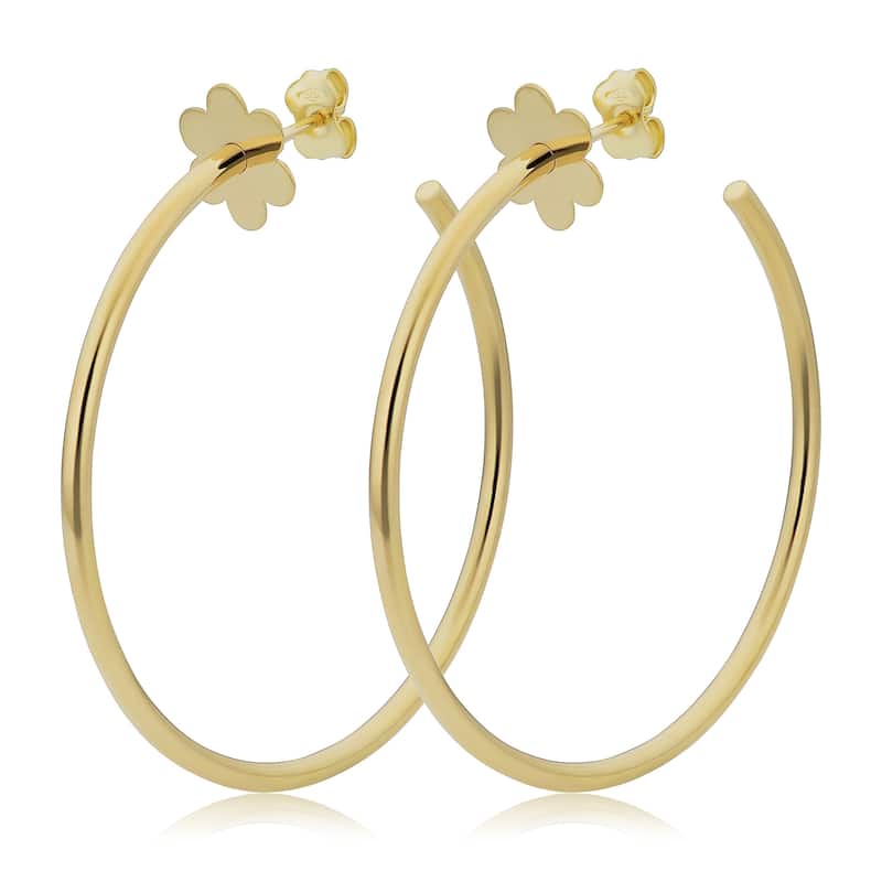 Italian 14k Yellow Gold 2x40 millimeters Open Hoop Earrings (disc, flower, heart) - Flower