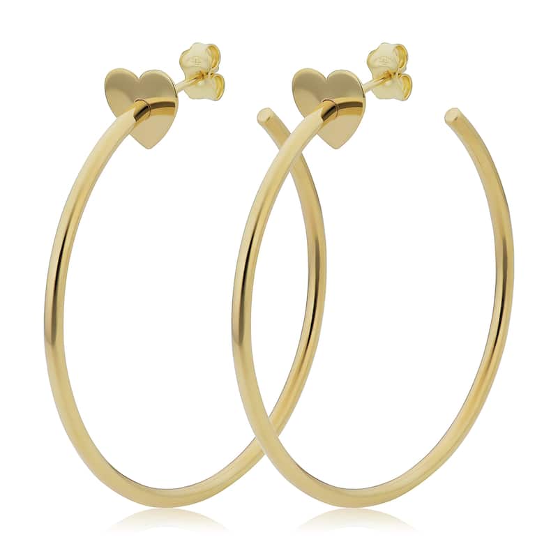 Italian 14k Yellow Gold 2x40 millimeters Open Hoop Earrings (disc, flower, heart)