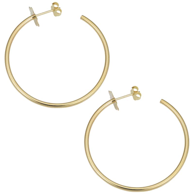 Italian 14k Yellow Gold 2x40 millimeters Open Hoop Earrings (disc, flower, heart)