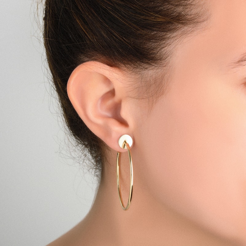 Italian 14k Yellow Gold 2x40 millimeters Open Hoop Earrings (disc, flower, heart)