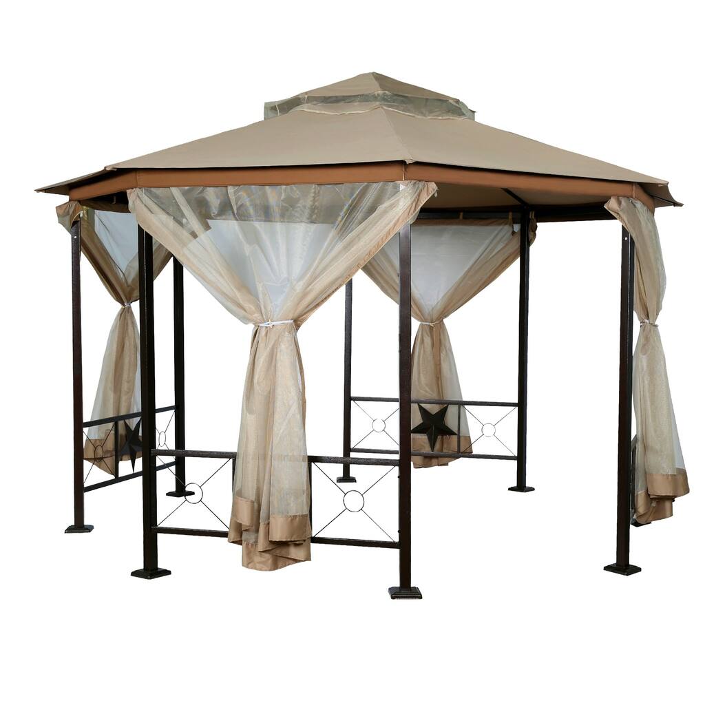 12' x 12' Octagonal Gazebo Canopy With Mosquito Netting, Sand