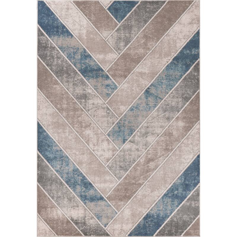 Libby Langdon Winston Geometric Herringbone Rug - 7'7" x 10'10" - Taupe/Blue