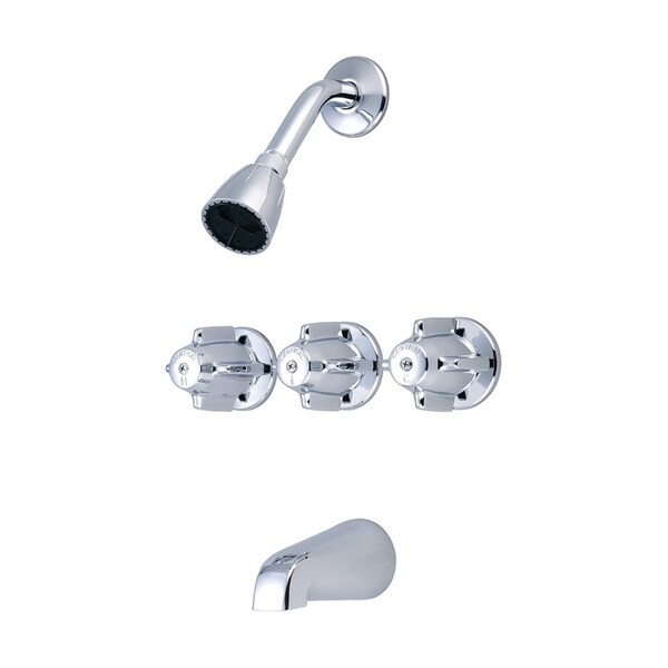 Three handle tub offers and shower faucet