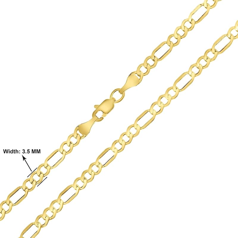 10K Yellow Gold 3.5mm Diamond Cut Oval Figaro Chain with Lobster Clasp - 20 Inch