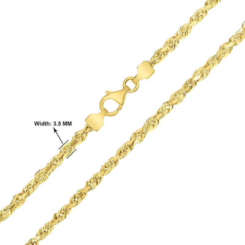 14K Yellow Gold 3.5mm Classic Diamond Cut Twisted Rope Chain with Lobster Clasp - 30 Inch