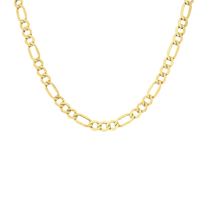 14K Yellow Gold 6.5mm Diamond Cut Oval Figaro Chain with Lobster Clasp - 20 Inch