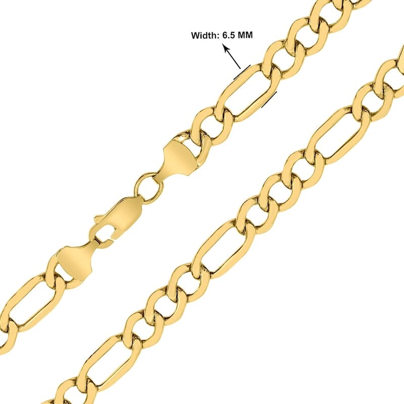 14K Yellow Gold 6.5mm Diamond Cut Oval Figaro Chain with Lobster Clasp - 20 Inch