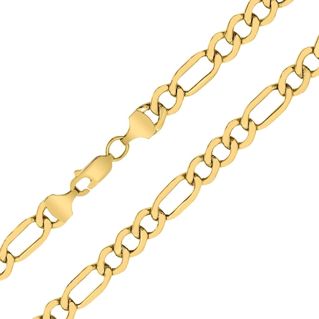 14K Yellow Gold 6.5mm Diamond Cut Oval Figaro Chain with Lobster Clasp - 20 Inch