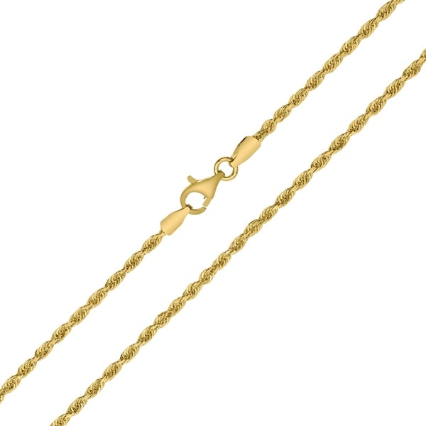 14k Gold Solid Diamond-Cut Rope Chain Necklace with Lobster Clasp 1.7mm