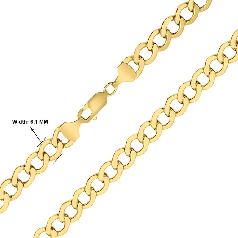 10K Yellow Gold 6.1mm Shiny Curb Chain with Lobster Clasp - 22 Inch