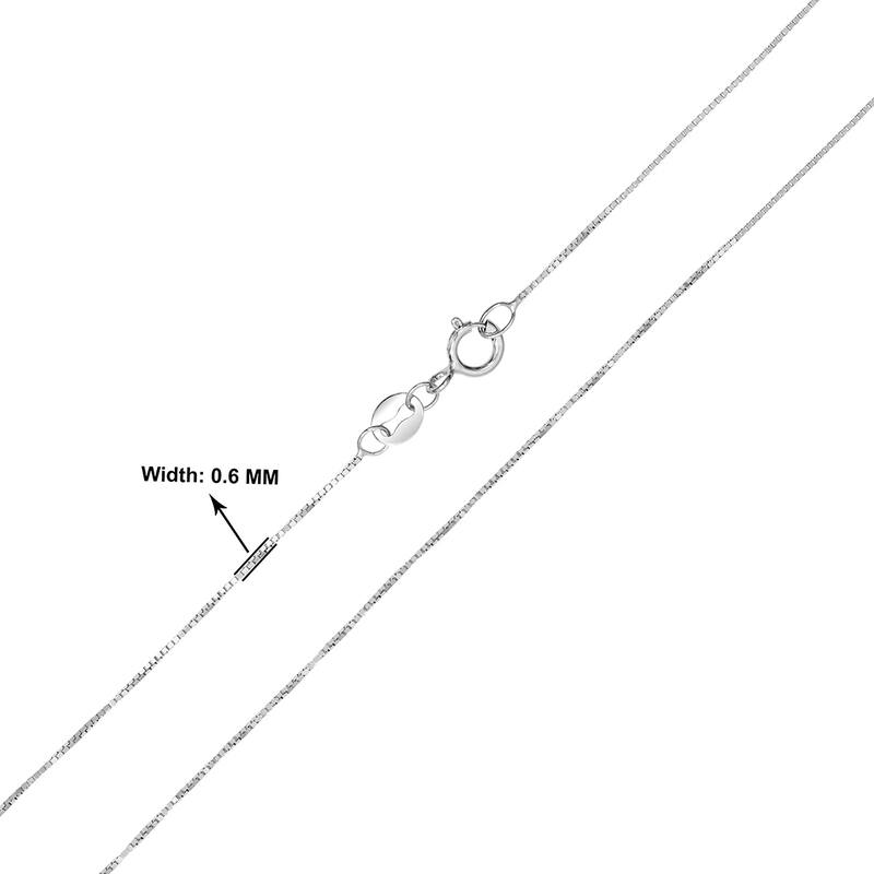 10k White Gold 0.6mm Classic Box Chain with Spring Ring Clasp - 20 Inch
