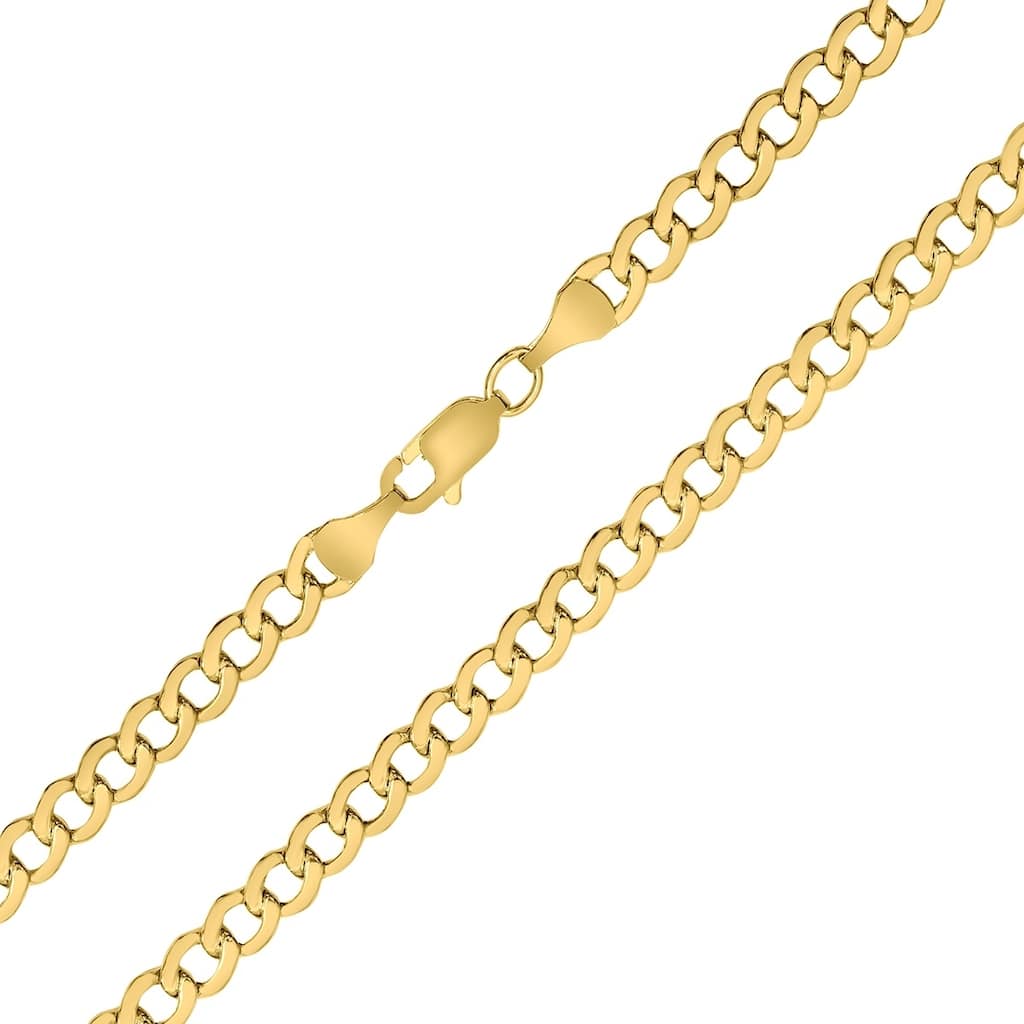 14K Yellow Gold 4.4mm Oval Curb Chain with Lobster Clasp - 22 Inch