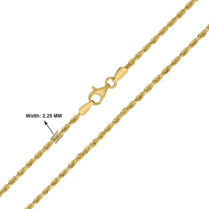 14K Yellow Gold 2.25mm Classic Diamond Cut Twisted Rope Chain with Lobster Clasp - 20 Inch