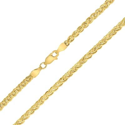14K Yellow Gold 3.3mm Shiny Hollow Wheat Chain with Lobster Clasp - 18 Inch