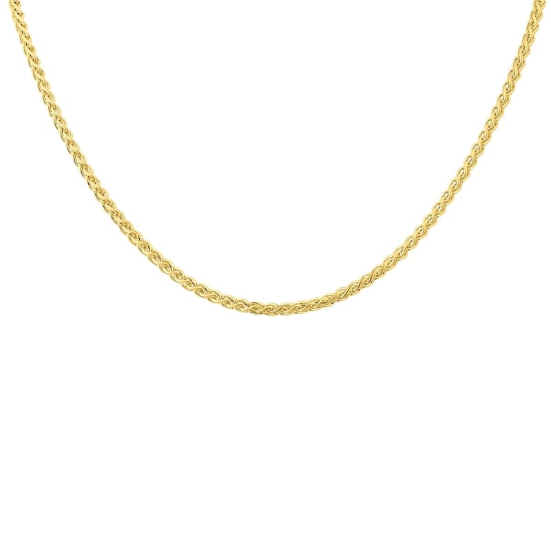 14K Yellow Gold 3.3mm Shiny Hollow Wheat Chain with Lobster Clasp - 18 Inch