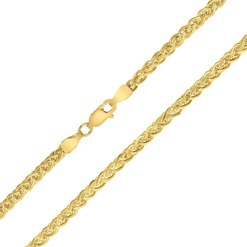 14K Yellow Gold 3.3mm Shiny Hollow Wheat Chain with Lobster Clasp - 18 Inch