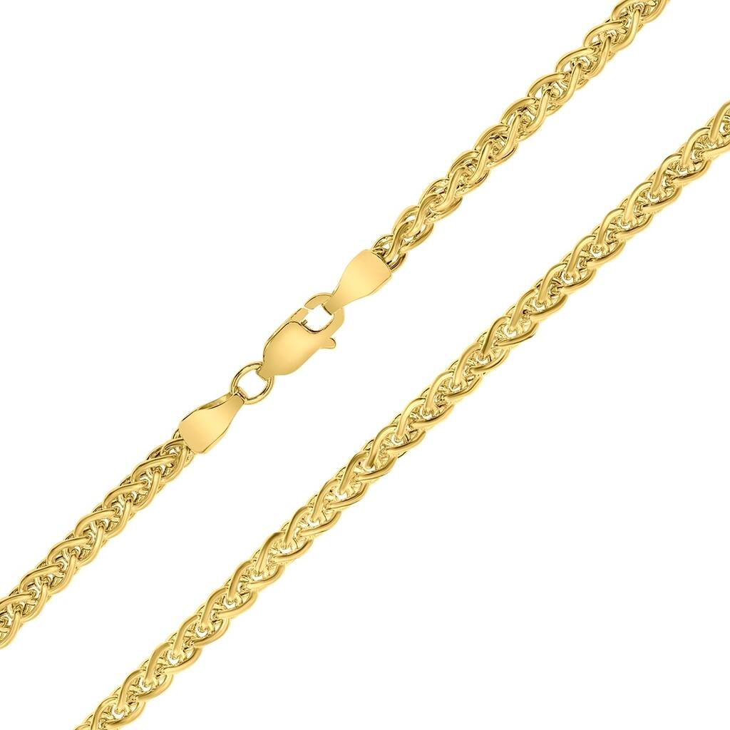 14K Yellow Gold 3.3mm Shiny Hollow Wheat Chain with Lobster Clasp - 18 Inch