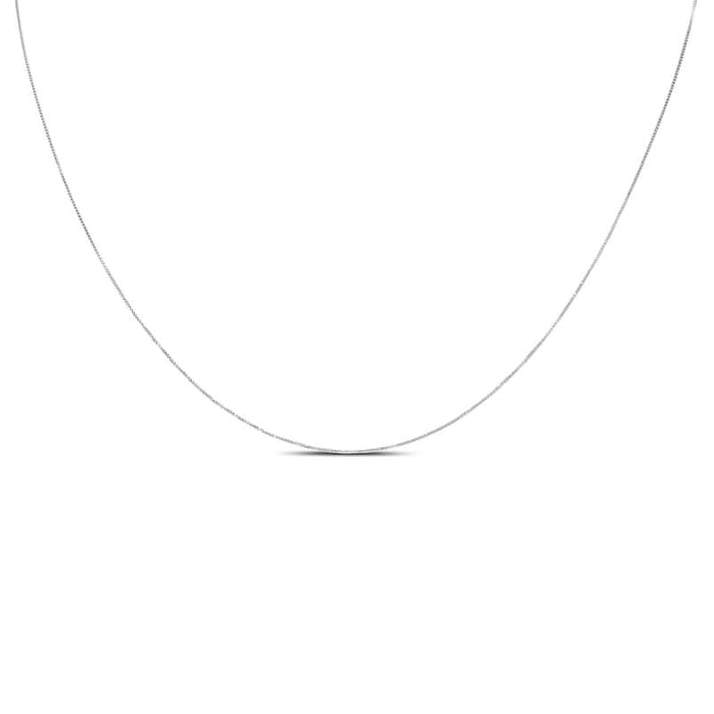 10k White Gold 0.6mm Classic Box Chain with Spring Ring Clasp - 18 Inch