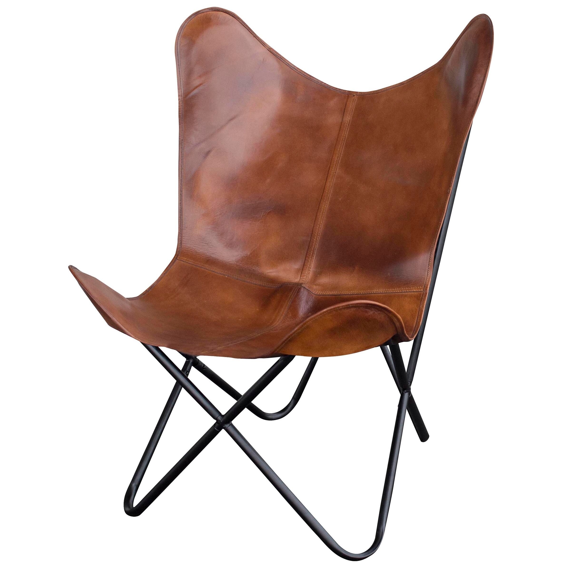 Amerihome natural leather online butterfly chair