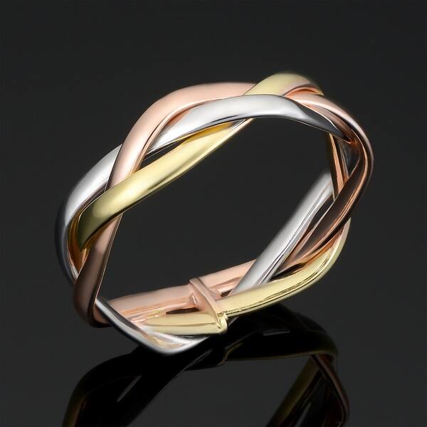 Shop Fremada Italian 14k Tricolor Gold Braided Ring Pink Yellow White Pink Yellow White On Sale Overstock 21945139