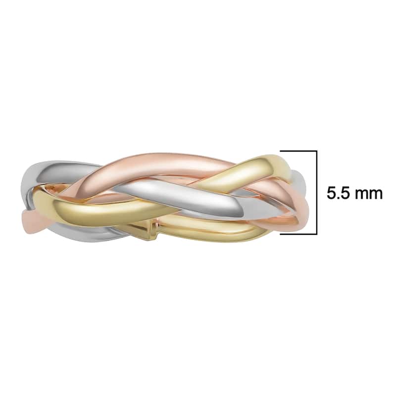 Fremada Italian 14k Tricolor Gold Braided Ring - Pink/Yellow/White - Pink/Yellow/White