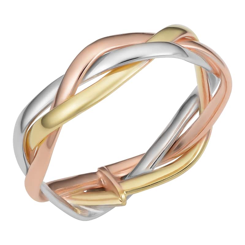 Fremada Italian 14k Tricolor Gold Braided Ring - Pink/Yellow/White - Pink/Yellow/White