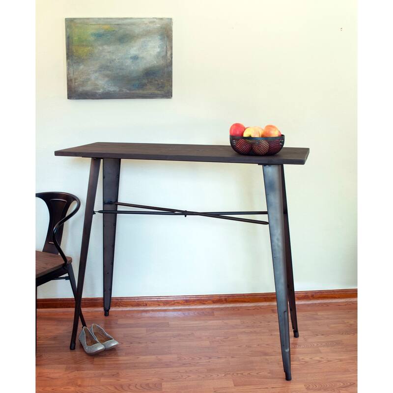AmeriHome Rustic Gunmetal Counter Hgt Metal Dining Table w/ Wood Top