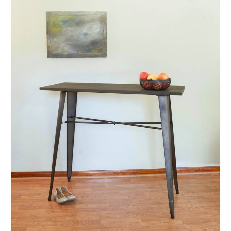 AmeriHome Rustic Gunmetal Counter Hgt Metal Dining Table w/ Wood Top