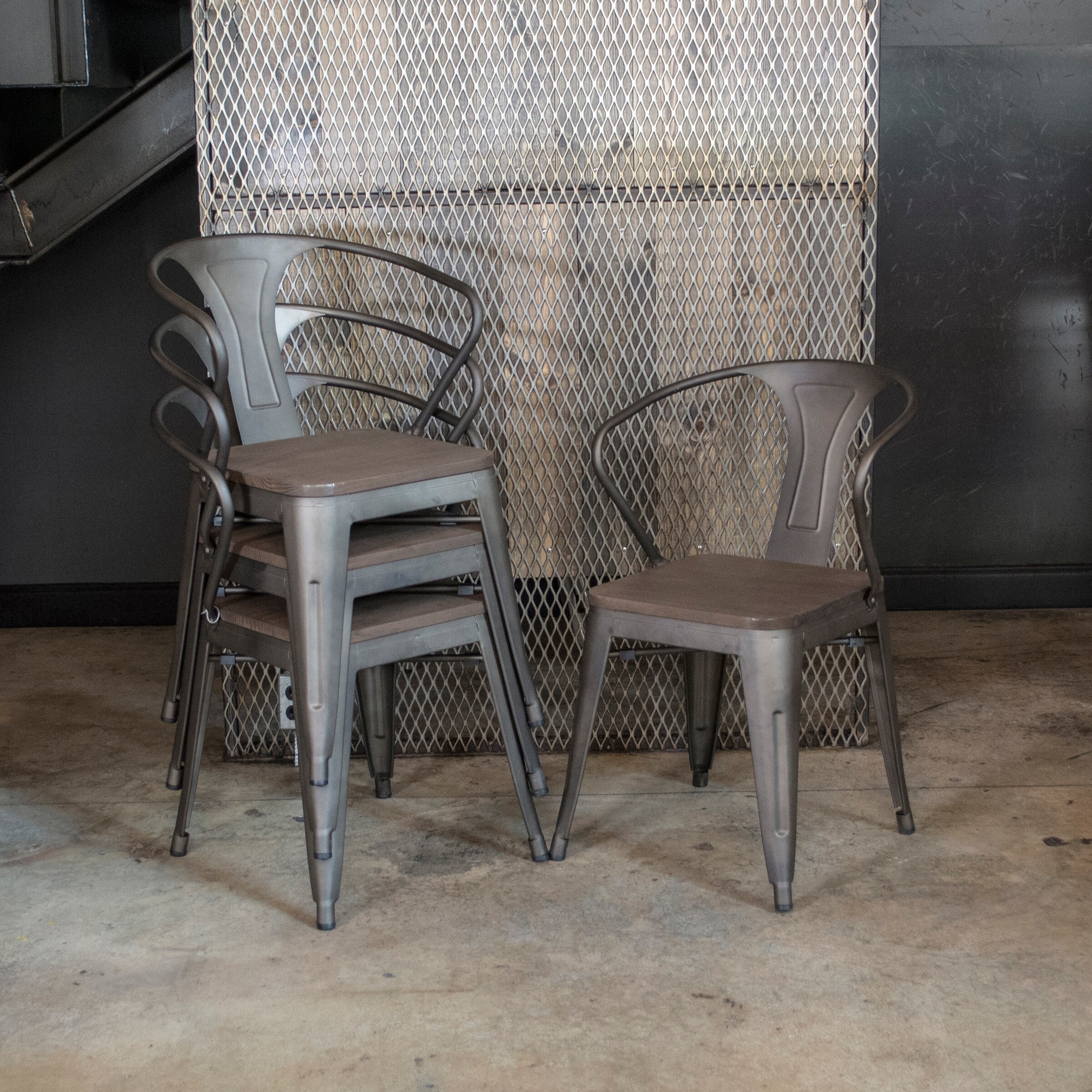 Gunmetal chairs deals with wood seat