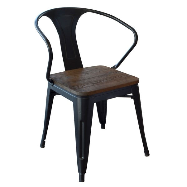 black metal chair wood seat