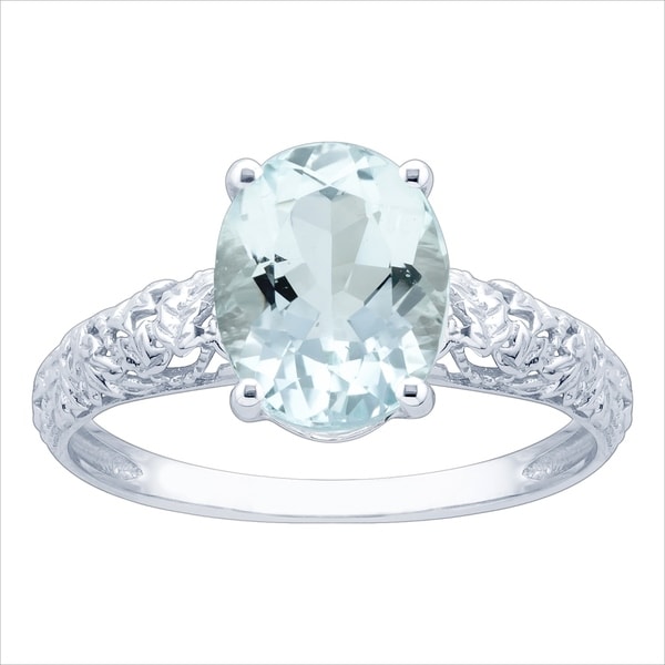 10K White Gold 1.66ct TW Aquamarine and Diamond Vintage Style Ring - Blue. Opens flyout.