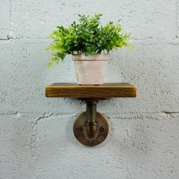 OS Home and Office Model P8-RB 8-inch decorative single wall mounted pipe shelf metal and reclaimed-aged wood finish