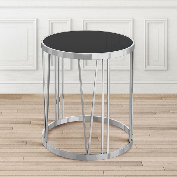 Thea Metal Black Silver Round End Table Free Shipping Today Thea Metal Black Silver Round End Table