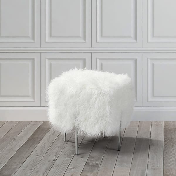 white fur ottoman bench