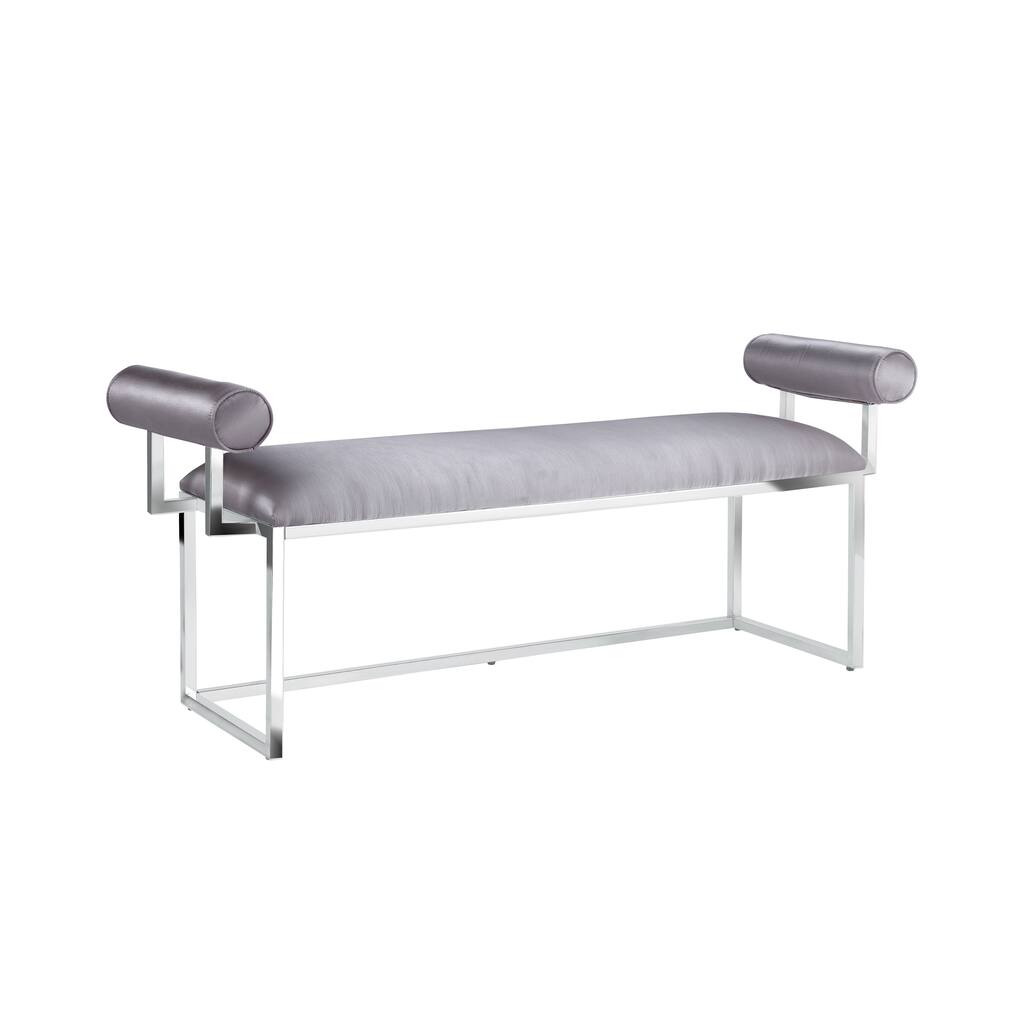 Modern Metal Silver Satin Upholstered Indoor Bench