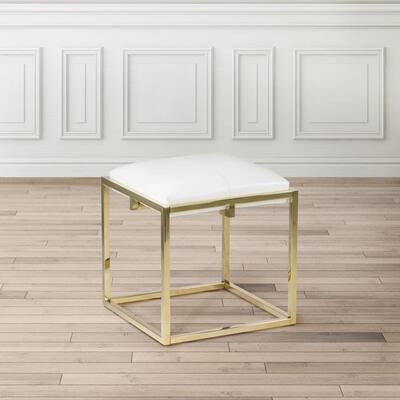 Modern Square Gold and White Faux Leather Upholstered Ottoman Stool