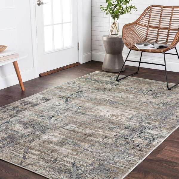 Shop Vintage Glam Taupe/ Blue Damask Area Rug - 12' x 15 ... (600 x 600 Pixel)