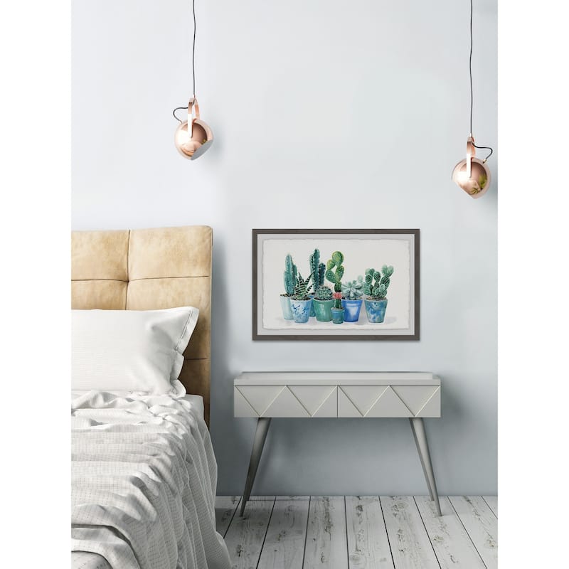 Potted Cactus Bunch' Framed Painting Print - Multi-Color