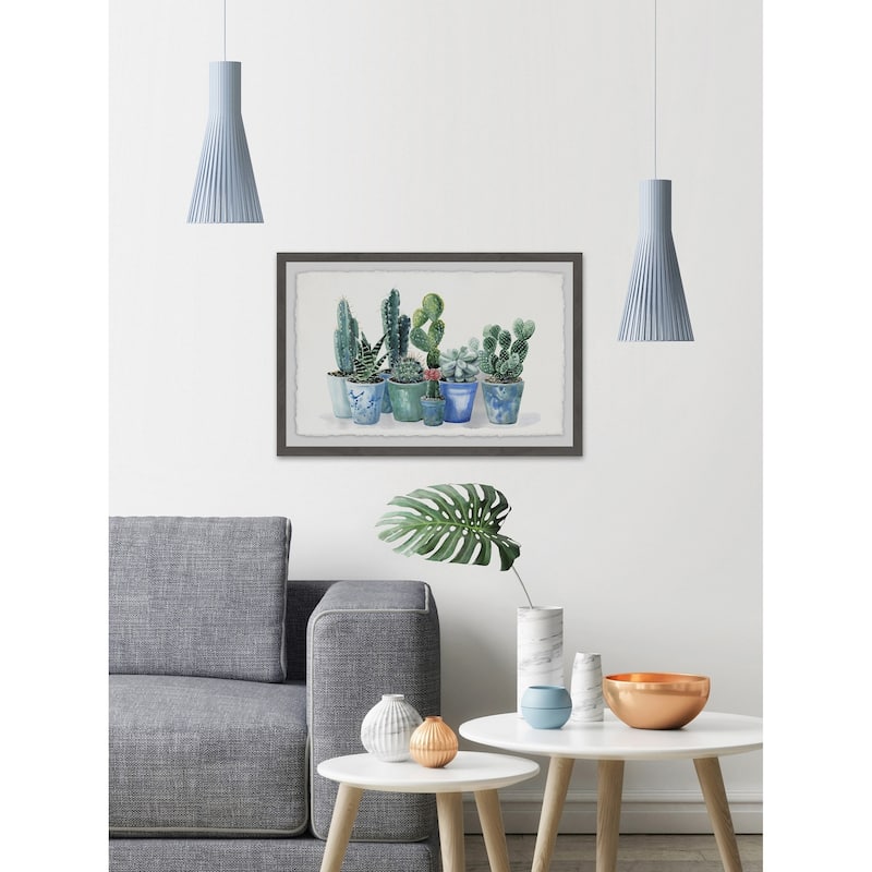 Potted Cactus Bunch' Framed Painting Print - Multi-Color