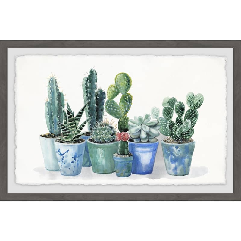Potted Cactus Bunch' Framed Painting Print - Multi-Color