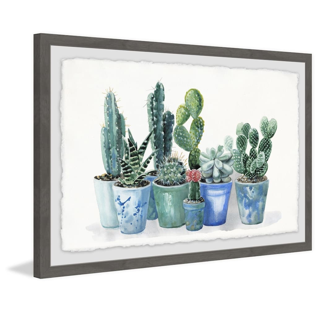 Potted Cactus Bunch' Framed Painting Print - Multi-Color