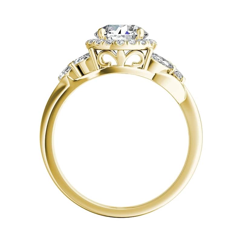 Auriya 14k Gold Floral 1ct Moissanite Halo Diamond Engagement Ring 3/8ctw