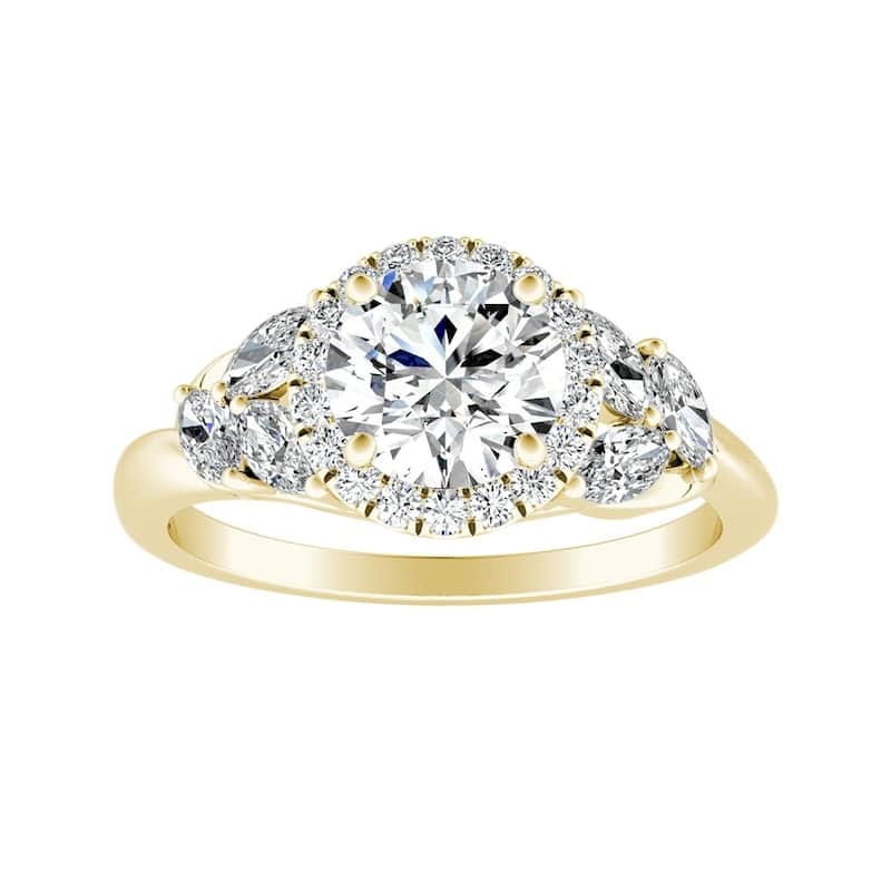 Auriya 14k Gold Floral 1ct Moissanite Halo Diamond Engagement Ring 3/8ctw