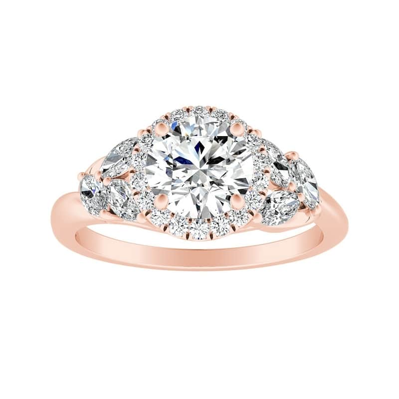 Auriya 14k Gold Floral 2 1/2ct Moissanite Halo Diamond Engagement Ring 3/8ctw