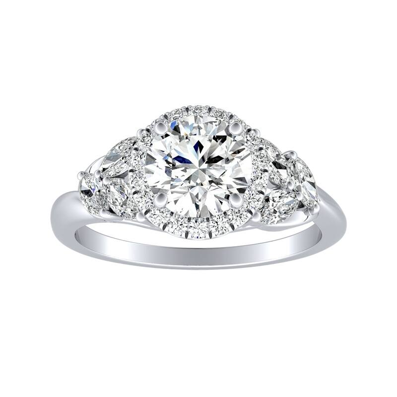 Auriya 14k Gold Floral 1 1/2ct Moissanite Halo Diamond Engagement Ring 3/8ctw