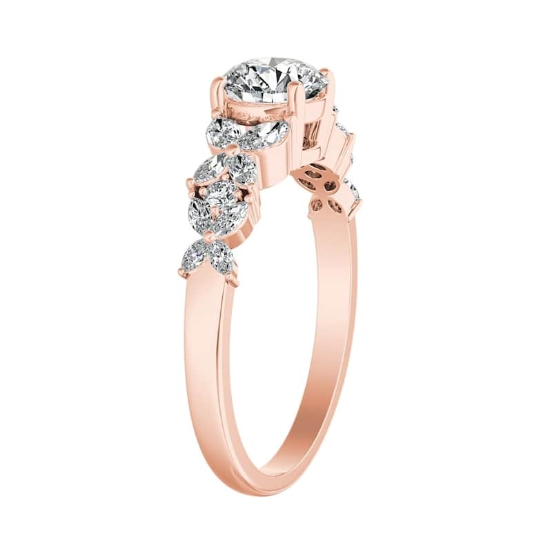 Auriya Floral Vintage 1 1/2ct Moissanite and 1/3ctw Diamond Engagement Ring 14K Gold