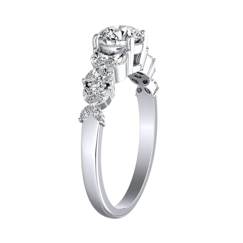 Auriya Floral Vintage 1 1/2ct Moissanite and 1/3ctw Diamond Engagement Ring 14K Gold