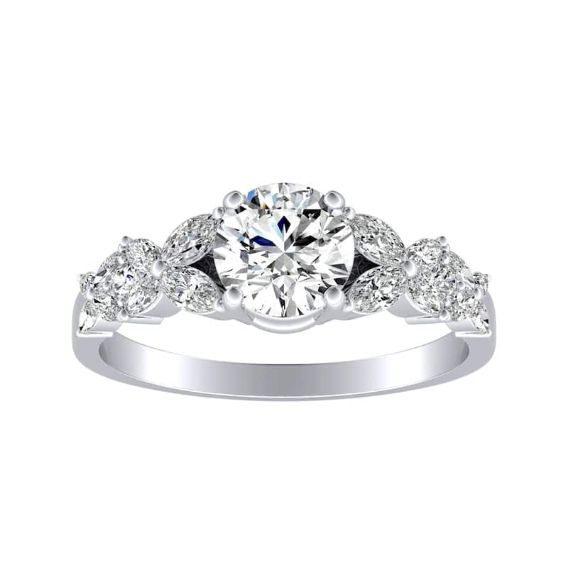 Auriya 14k Gold Floral Vintage 3ct Moissanite and 1/3ctw Diamond Engagement Ring